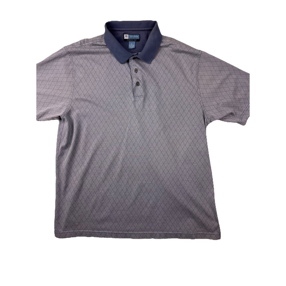 Jos A Bank Leadbetter Golf Polo Men XL Gray Diamond Pattern Blue Collar